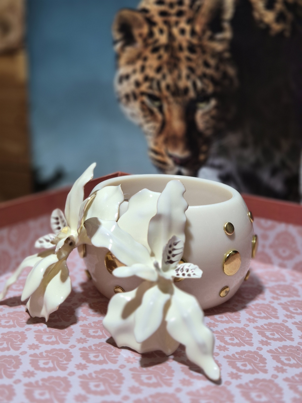 Zara Cream Bracelet with Gold Accents and Floral Charms